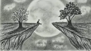 How to draw a boy in Moonlight for beginners, Pencil sketch | كيفية رسم طفل تحت ضوء القمر