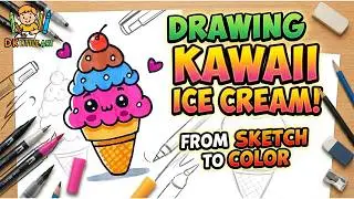 Ice cream cone easy drawing for beginners/step by step 🎨| DK Little Art