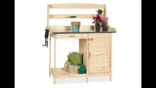 Best Choice Products Outdoor Garden Wooden Potting Bench Work Station w/Metal Tabletop - Overview