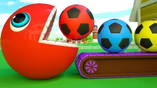 Learn Color With Pacman And Soccer Balls Conveyor Belt - Pacman Colors Game - PacmanZ