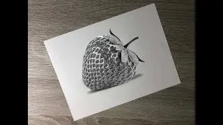 Realistic strawberry drawing with graphite pencils