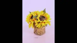 SAJAWAT Artificial Lucky Sunflower Arrangement in Burlap Vase with Raffia Bow, Rustic Home Decor