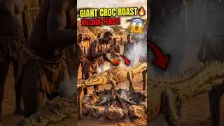 Hadzabe Roast a Giant Crocodile Over Fire 🍖  #tribalcooking #realwildcooking #shorts