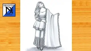 How to draw Girl in sharara dress -Pencil sketch || Step by Step Tutorial || Girl dress drawing