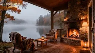 Relaxing Lakeside Cabin Fireplace ASMR | Warm Fire Crackling with Piano Instrumental | So relaxing