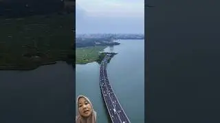 road leads to tunnel under the lake #bridge #tunnel#nature  #pemandangan #jalantolindonesia #drone