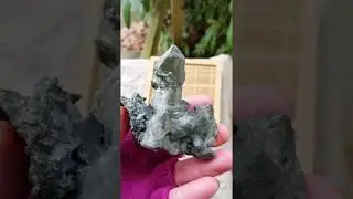 Chlorite Quartz Cluster with Titanite Crystals - Skeletal Green Quartz Specimen