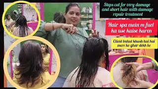 Steps cut for very damage hair with damage repair hair treatment !! client hair makeover dekhi hui🤗😍