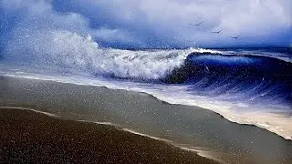 Stormy #Seascape on Oreo Canvas with #PaintWithJosh #BobRoss #PaintingTutorial #HowToPaint #Waves 