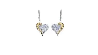 Jewellery - Dangling silver earrings - zircon heart, gold twisted stripe