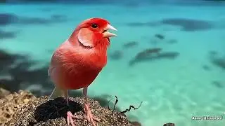 Red-White Canary Singing on Ocean Rocks | Relaxing Nature Sounds & Birdsong Loop 4K