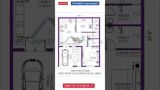 30x35 West facing house plan 1bhk #houzy #westfacinghouse #floorplan #1bhk #1bhkhouse #30x35house