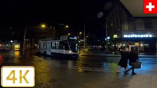 Plainpalais main tram stop (Night) in Geneva, Switzerland | Autumn  2021【4K】