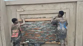 Installation of natural stone cladding 🇬🇭 building in Ghana 