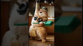 My cat doesn't just clean the house... she also sings reggae and plays the broom like a guitar 😹🎸