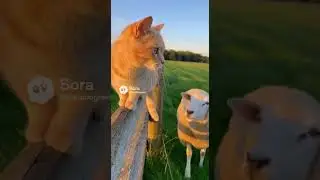 Why does this sheep keep invading the cat&rsquo;s space? 🐑 #animalsbeinganimals #sheep #cat