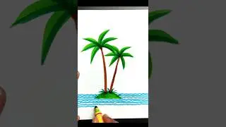 Two coconuts in the island drawing #shorts #shortvideo #brushpen