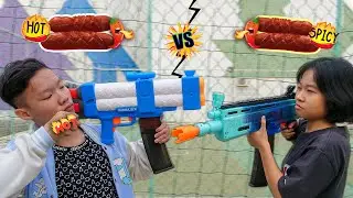 NERF GUN HOT DOG FOOD BATTLE SHOT | CUỘC CHIẾN X&Uacute;C X&Iacute;CH NƯỚNG
