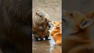 A capybara saves a drowning corgi 🐹 #cuteanimals #capybaraanimation #animalshorts
