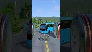 Colourful Long Buses & Cement Truck vs Bollards Crash - BeamNG.Drive#shortvideo  #shorts#beamngdrive