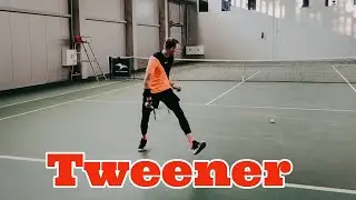Tennis practice. tweener & serve