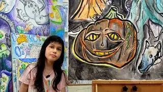 Homeschool Art - 2 Halloween Paintings by Emilie Barton