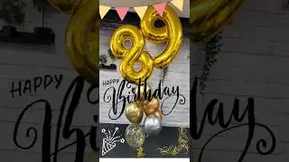 89 Happy Birthday Balloons | Big Mylar Number Balloons Bouquet | Sparkly Gold Balloons
