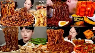 MUKBANG BLACK BEAN NOODLES 😋 *JAJANGMYEON NOODLES* | COMPILATION 