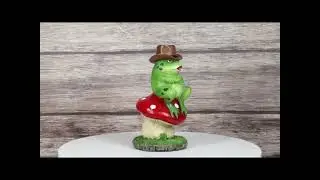 Western Outlaw Cowboy Frog On Mushroom Backflow Incense Cone Burner Figurine