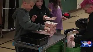 04-18-23 - Green Team&rdquo; at Pine Ridge Elementary cutting lunchroom waste￼
