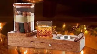Cigar Humidor and Whiskey Glass Tray and Cigar Ashtray Set