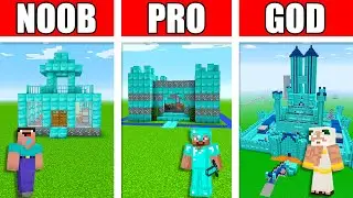 Minecraft Battle NOOB vs PRO vs GOD: DIAMOND CASTLE HOUSE BUILD CHALLENGE - Animation