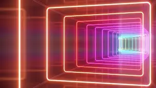 Inside Rainbow Glowing Neon Square Reflective Curved Tunnel Corridor 4K VJ Loop Motion Background