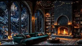🔥 Winter's Glow: Cozy Fireplace & Snowfall in a Rustic Retreat