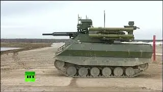 Russian robot tank in action  Uran 9 performs fire drill