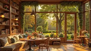 Sunlit Garden Caf&eacute; Ambience ☕ Warm Morning Jazz at Coffee Shop for Study, Reading & Calm Focus