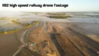 HS2 High Speed railway construction drone footage. Northamptonshire and Warwickshire countryside UK.