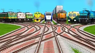 8 High Speed Indian Express Trains on Fake Bumpy Railroad Crossing | Train Game | Train Simulator 