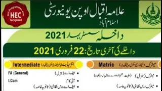 NEW Admission spring 2021 for Allama Iqbal Open University