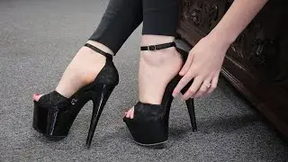 Review Try Out Pleaser ADORE-768 Black Lace Satin 7 Inch High Heel Shoes Unboxing with Nataleigh