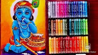Janmashtami drawing, Cute balgopal drawing with oil pastel, krishna drawing