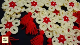 Part-1,🌼 फूलों वाला ऊन की पट्टी, Woolen crochet Toran Patti, Simple Crochet border, Jhalar ki Patti