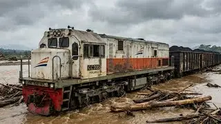 KERETA API DI TENGAH TERJANGAN BANJIR BANDANG !! Visual Dramatis