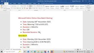 Enroll for Online Training Program on Microsoft Fabric Data Engineering in Telugu