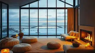 Ultimate Winter Escape Warm Fireplace & Snowing Beach Ambience ❄️🔥