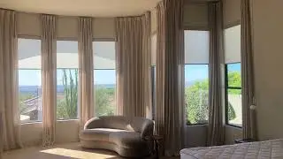 🖼️ The Art of Layered Luxury: Motorized Shades + Custom Drapery in Scottsdale Master Suite! ✨