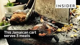 There are 3 different meats at this Jamaican meat cart in NYC