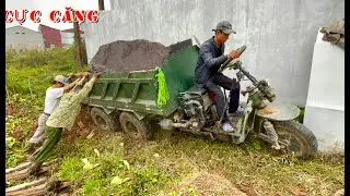 công nông một khối độ máy nổ 24 chở đất chạy phụt khói cực căng | Máy xuce kobelco múc đất