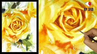 สรุปขั้นตอน วาดรูปสีน้ำ ดอกกุหลาบสีเหลือง  ภายใน 5 นาที /ครูช้างสอนวาด ตอนที่ 313