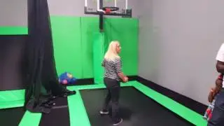 Shelli dunks at Hangtime in Benton. This is the only way up make it!
